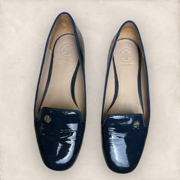 Tory Burch Samantha Navy Blue Patent Leather Loafers Womens Shoes Size 6 - Picture 1 of 6